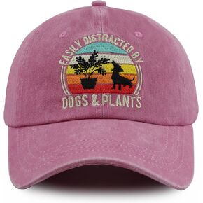 Easily Distracted by Dogs and Plants Hats for Men Women, Funny Embroidered Dog and Plant Decorations Baseball Cap