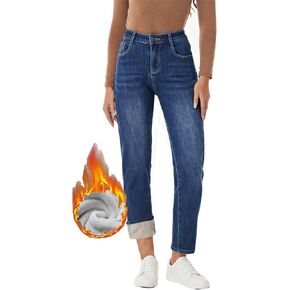 Women's Winter Fleece Lined Jeans Girlfriend Mid Rise Casual Thermal Sherpa Warm Denim Jean