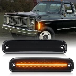 Front LED Side Marker Lights Replacement For 1973-1980 C10 C15 C20 C25 C30 C35 K10 K15 K20 K25 K30 K35 C1500 C2500 C3500 K1500 K2500 K3500 Pickup Truck, Smoked Lens