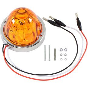 Watermelon Light Glass Lens, Amber Turn Signal Marker Light with Stainless Steel Bezel Base for Heavy Trucks Semi Trailers