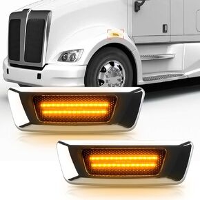 Bestview Side Marker Light Assembly, Turn Signal Lights Compatible for Kenworth T680 T770 T880 2011-2017, Amber LED Smoke Len