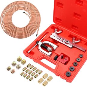 25 ft 3/16inch Copper Coated Brake Line Kit(Includes 24 Fittings and 4 Unions) with Double & Single Flaring Tool Kit