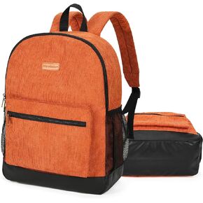 Tirrinia Corduroy School Backpack -Daily Student Class Bookpack- Large Travel Laptop Bag for Teen Girls & Boys, Orange
