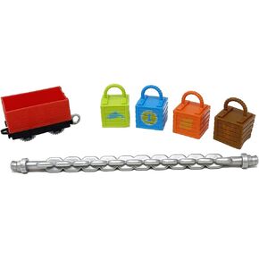 Parts for Thomas and Friends Train Set - GXH09 ~ Thomas & Friends Trains and Cranes Super Tower Playset ~Set of 4 Cargo Pieces, Cranky's Chain and Red Cargo Car, Gray, Red, Blue, Green, Brown