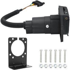 4 Pin to 7 Pin Trailer Adapter, 4 Flat to 7 Way Blade Trailer Light Adapter Reverse Plug Electrical Connector with Mounting Bracket for Car Truck Rv Trailer Light Plug Wire Harness Converter Adapter