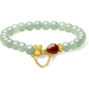 Silver Rabbit Beaded Bracelets for Women Adjustable Silver Bunny Green Gemstone Stretch Bracelets Red Agate Carrot Accessory Her Mom Birthday