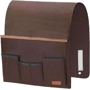 Sofa Armrest Organizer Non-Slip Bedside Armchair Caddy Storage Basket Bag Slip Resistant Couch Remote Control Holder Storage Bag for Cellphone,Tablet,Magazines,Glasses(brown)