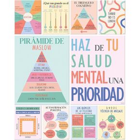 S&O Spanish Language Mental Health Posters for School & Office - School Counselor Supplies - Therapy & Psychology Decor - Calming Classroom Decorations - 10PC