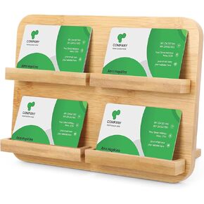 2 Tier Business Card Holder Display Wood 4 Card Slots Multiple Business Card Holder Case Postcard Holder Display Stand Business Card Organizer Box Gift Card Display Stand for Desktop Office Home (1)