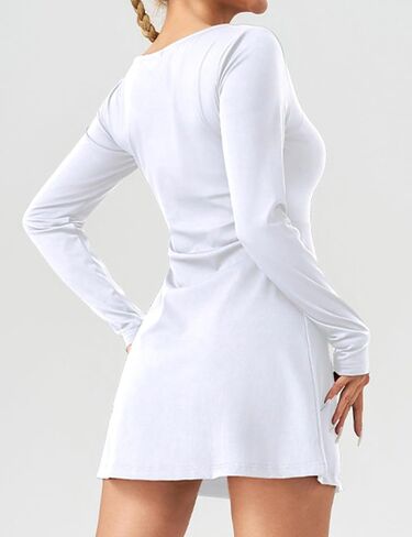 Womens Square Neck Tennis Dress Long Sleeve Mini Golf Athletic Dresses with Shorts in Saudi Arabia