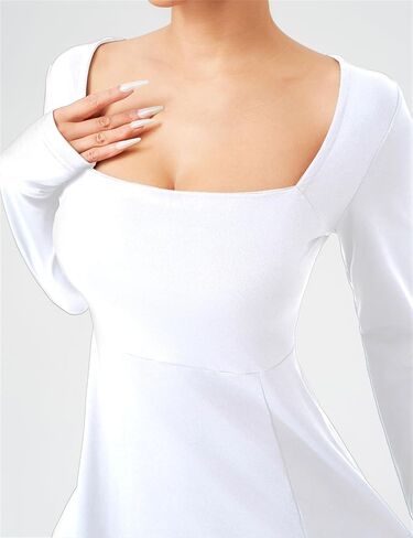 Womens Square Neck Tennis Dress Long Sleeve Mini Golf Athletic Dresses with Shorts in Saudi Arabia