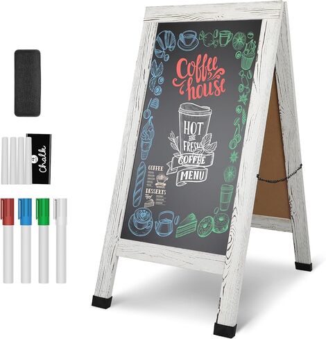 SHANTRA 40" x 20" Wood Rustic A-Frame Chalkboard Signs, Double-Sided Magnetic Chalkboard, Chalk Board Sign Board, Chalkboard Easel, Menu Board for Restaurant, Business or Wedding - Heavy Duty Hinges in Kuwait