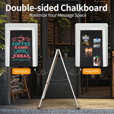 SHANTRA 40" x 20" Wood Rustic A-Frame Chalkboard Signs, Double-Sided Magnetic Chalkboard, Chalk Board Sign Board, Chalkboard Easel, Menu Board for Restaurant, Business or Wedding - Heavy Duty Hinges in Kuwait