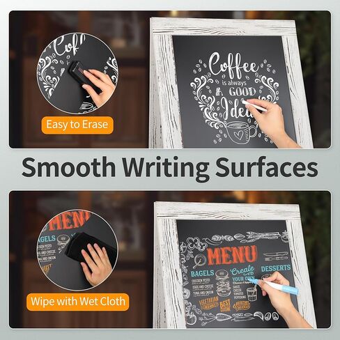 SHANTRA 40" x 20" Wood Rustic A-Frame Chalkboard Signs, Double-Sided Magnetic Chalkboard, Chalk Board Sign Board, Chalkboard Easel, Menu Board for Restaurant, Business or Wedding - Heavy Duty Hinges in Kuwait