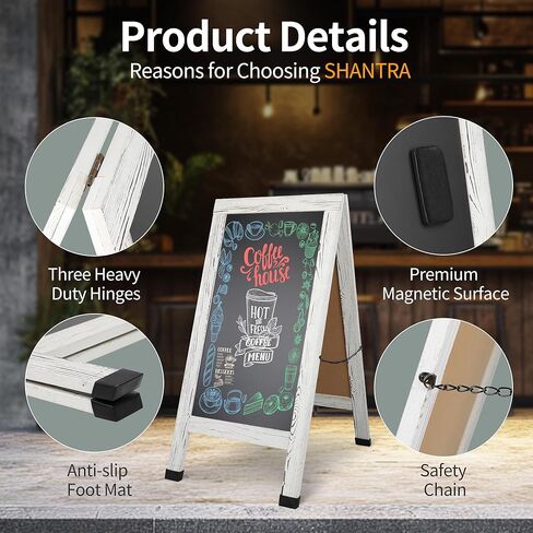 SHANTRA 40" x 20" Wood Rustic A-Frame Chalkboard Signs, Double-Sided Magnetic Chalkboard, Chalk Board Sign Board, Chalkboard Easel, Menu Board for Restaurant, Business or Wedding - Heavy Duty Hinges in Kuwait
