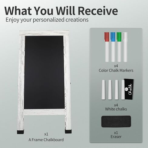 SHANTRA 40" x 20" Wood Rustic A-Frame Chalkboard Signs, Double-Sided Magnetic Chalkboard, Chalk Board Sign Board, Chalkboard Easel, Menu Board for Restaurant, Business or Wedding - Heavy Duty Hinges in Kuwait