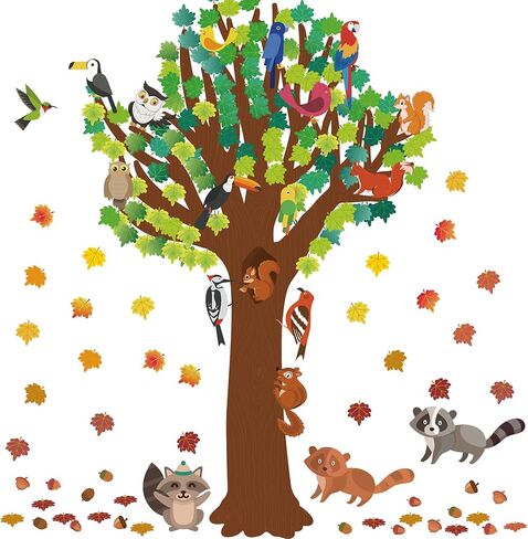 Zonon 163 Pcs Classroom Tree Bulletin Board Set Autumn Thanksgiving Fall Decoration Fall Tree Cutouts DIY Woodland Maple Leaves Cutouts for Classroom Home School Office Decor(Elegant Style) in Kuwait