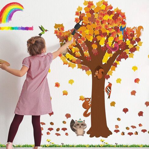 Zonon 163 Pcs Classroom Tree Bulletin Board Set Autumn Thanksgiving Fall Decoration Fall Tree Cutouts DIY Woodland Maple Leaves Cutouts for Classroom Home School Office Decor(Elegant Style) in Kuwait