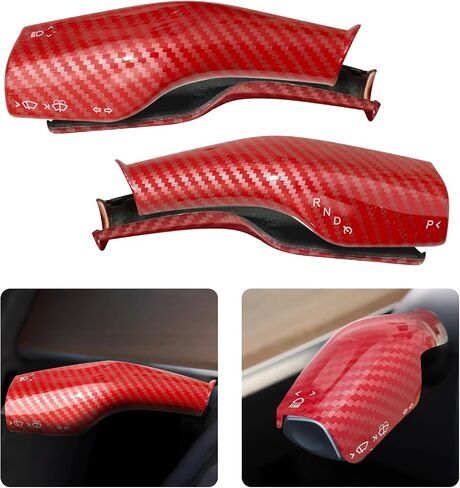 Steering Lever Cover for Tesla Model 3 Model Y 2017-2024, Carbon Fiber Pattern Car Gear Shift Cover, Tesla Carbon Fiber Steering Wheel Cover Accessories 2 PCS(White) in Saudi Arabia