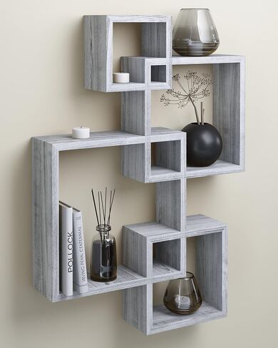Greenco 4 Cube Intersecting, Easy-to-Assemble Floating Wall Mount Shelves for Bedrooms and Living Rooms - Wall Shelves for Living Room - Wall Mounted Shelves - Espresso Finish in Saudi Arabia
