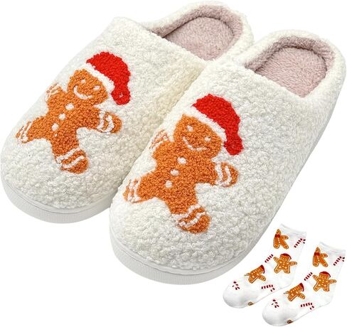 FOCUSIN Christmas Reindeer Slippers House Shoes for Women Fluffy Soft Cozy Bedroom Cartoon Plush Cute Slippers for Indoor Outdoor Use in Saudi Arabia