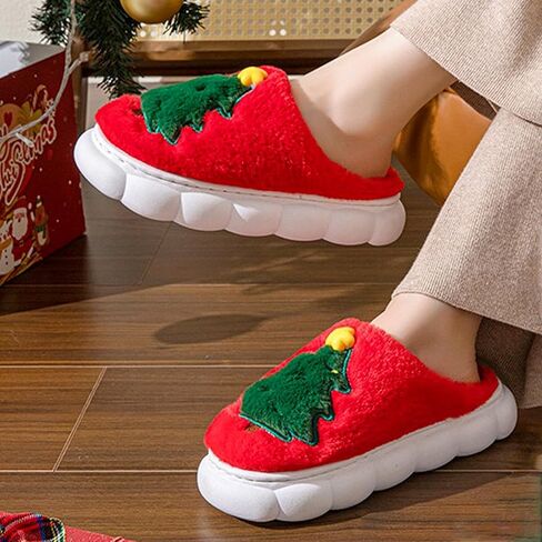 FOCUSIN Christmas Reindeer Slippers House Shoes for Women Fluffy Soft Cozy Bedroom Cartoon Plush Cute Slippers for Indoor Outdoor Use in Saudi Arabia