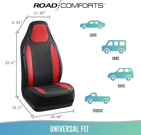 غطاء مقعد السيارة Road Comforts، أغطية مقاعد السيارة الجلدية الأمامية، أغطية مقاعد السيارة الرياضية ذات الظهر المنخفض، متوافقة مع الوسائد الهوائية، مناسبة لمعظم السيارات (أحمر) in Saudi Arabia