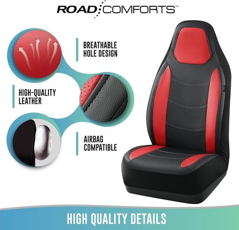 غطاء مقعد السيارة Road Comforts، أغطية مقاعد السيارة الجلدية الأمامية، أغطية مقاعد السيارة الرياضية ذات الظهر المنخفض، متوافقة مع الوسائد الهوائية، مناسبة لمعظم السيارات (أحمر) in Saudi Arabia