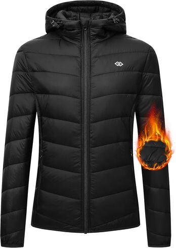 MoFiz Women's Puffer Jacket Hooded Lightweight Quilted Winter Coat Padded Warm Zip-up Insulated Puffer Running Jacket Pockets in Saudi Arabia