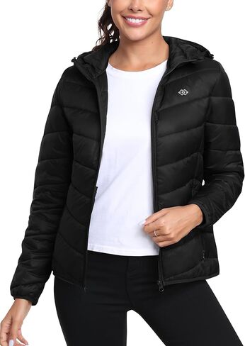 MoFiz Women's Puffer Jacket Hooded Lightweight Quilted Winter Coat Padded Warm Zip-up Insulated Puffer Running Jacket Pockets in Saudi Arabia