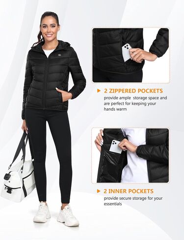 MoFiz Women's Puffer Jacket Hooded Lightweight Quilted Winter Coat Padded Warm Zip-up Insulated Puffer Running Jacket Pockets in Saudi Arabia