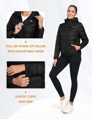 MoFiz Women's Puffer Jacket Hooded Lightweight Quilted Winter Coat Padded Warm Zip-up Insulated Puffer Running Jacket Pockets in Saudi Arabia