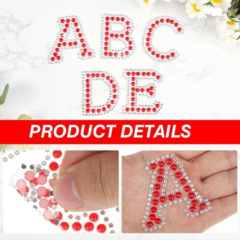 Towfed 214 Pcs 8 Sheets Pearl Self Adhesive Stickers 6 Sheets A-Z Glitter Rhinestone Letter Stickers and 2 Sheet 0-9 Glitter Number Stickers Bling Crystal Alphabet Sticker for DIY Crafts (White+Red) in Kuwait