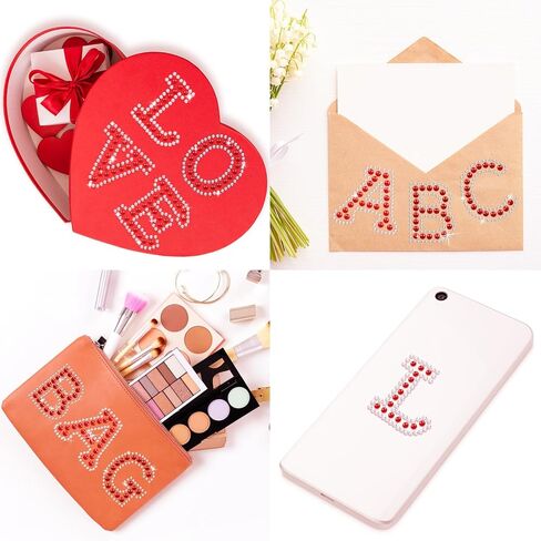 Towfed 214 Pcs 8 Sheets Pearl Self Adhesive Stickers 6 Sheets A-Z Glitter Rhinestone Letter Stickers and 2 Sheet 0-9 Glitter Number Stickers Bling Crystal Alphabet Sticker for DIY Crafts (White+Red) in Kuwait