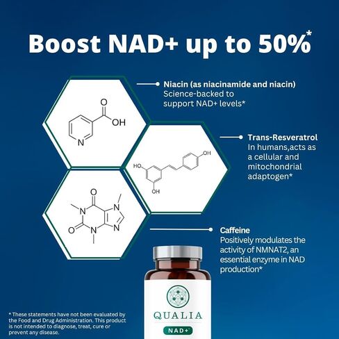 NEUROHACKER COLLECTIVE Qualia NAD+ مكمل نيكوتيناميد ريبوسيد nr، يمكن أن يعزز مستويات NAD+ حتى 50% مع: NR (نيكوتيناميد ريبوسيد من NIAGEN)، النياسين والنياسيناميد - نباتي (56 كبسولة) in Saudi Arabia