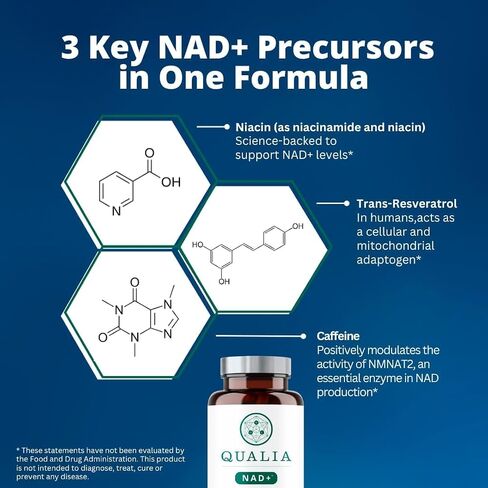 NEUROHACKER COLLECTIVE Qualia NAD+ مكمل نيكوتيناميد ريبوسيد nr، يمكن أن يعزز مستويات NAD+ حتى 50% مع: NR (نيكوتيناميد ريبوسيد من NIAGEN)، النياسين والنياسيناميد - نباتي (56 كبسولة) in Saudi Arabia
