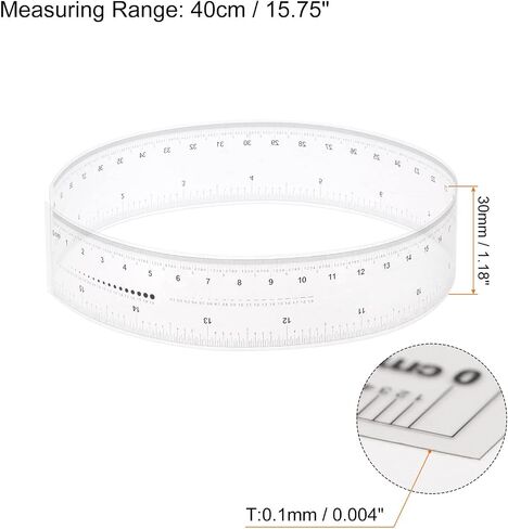 HARFINGTON 2pcs Film Flexible Ruler 16 Inch 0.1mm Scale PET Plastic Folding Straight Ruler Calibration Soft Ruler Measuring Tool for Factory, Transparent in Saudi Arabia