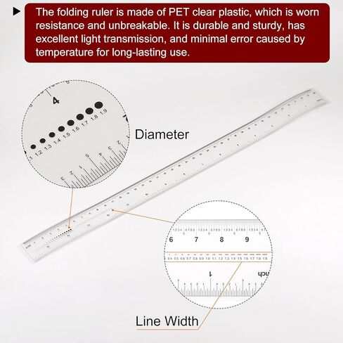 HARFINGTON 2pcs Film Flexible Ruler 16 Inch 0.1mm Scale PET Plastic Folding Straight Ruler Calibration Soft Ruler Measuring Tool for Factory, Transparent in Saudi Arabia