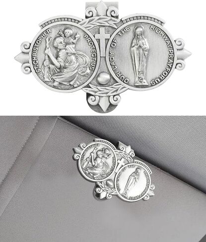 St Christopher Medal for Car,Car Accessories,Car Visor Clip,Saint Christopher Visor Clip,Visor Clip Decoration,Religious Car Accessories,Suitable for Most Cars,Trucks,SUVs,Etc (Silver-1Pcs) in Saudi Arabia