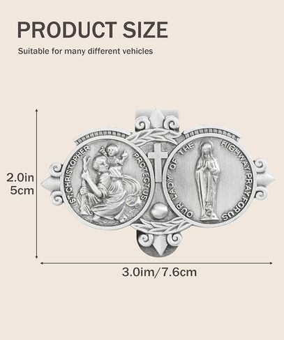 St Christopher Medal for Car,Car Accessories,Car Visor Clip,Saint Christopher Visor Clip,Visor Clip Decoration,Religious Car Accessories,Suitable for Most Cars,Trucks,SUVs,Etc (Silver-1Pcs) in Saudi Arabia