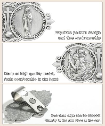 St Christopher Medal for Car,Car Accessories,Car Visor Clip,Saint Christopher Visor Clip,Visor Clip Decoration,Religious Car Accessories,Suitable for Most Cars,Trucks,SUVs,Etc (Silver-1Pcs) in Saudi Arabia
