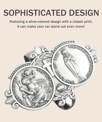 St Christopher Medal for Car,Car Accessories,Car Visor Clip,Saint Christopher Visor Clip,Visor Clip Decoration,Religious Car Accessories,Suitable for Most Cars,Trucks,SUVs,Etc (Silver-1Pcs) in Saudi Arabia