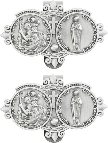 St Christopher Medal for Car,Car Accessories,Car Visor Clip,Saint Christopher Visor Clip,Visor Clip Decoration,Religious Car Accessories,Suitable for Most Cars,Trucks,SUVs,Etc (Silver-1Pcs) in Saudi Arabia