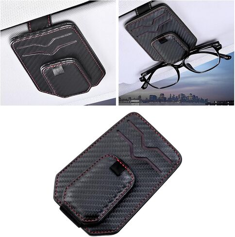Mandark Leather Car Sunglasses Holder for Sun Visor, Small Magnetic Vehicle Glasses Card Visor Organizer Clip, Multifunctional Ticket Card Clip Eyeglasses Mount Hanger, Universal Fit（Carbon Fiber） in Saudi Arabia