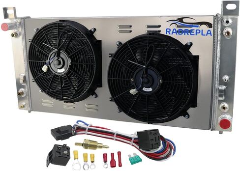 3 Row Aluminum Radiator for 99-14 Chevy Avalanche Tahoe Suburban Silverado 1500 2500 3500 HD/GMC Yukon XL Sierra Cadillac Escalade Hummer H2 Radiators Shroud 2 x 14" Fans Thermostat Relay Kit in Saudi Arabia