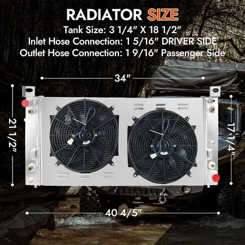 3 Row Aluminum Radiator for 99-14 Chevy Avalanche Tahoe Suburban Silverado 1500 2500 3500 HD/GMC Yukon XL Sierra Cadillac Escalade Hummer H2 Radiators Shroud 2 x 14" Fans Thermostat Relay Kit in Saudi Arabia