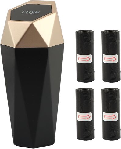 Car Trash Can, Car Mini Trash Can with 4 Pcs Trash Bags, Car Accessories for Interior, Leakproof Small Trash Cup, for Automotive Car, Home, Office, Kitchen, Bedroom(Gold) in Saudi Arabia