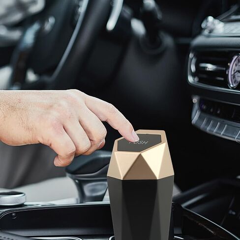 Car Trash Can, Car Mini Trash Can with 4 Pcs Trash Bags, Car Accessories for Interior, Leakproof Small Trash Cup, for Automotive Car, Home, Office, Kitchen, Bedroom(Gold) in Saudi Arabia