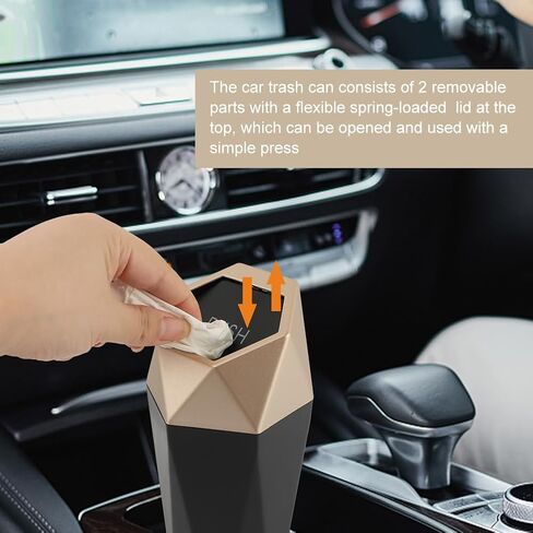 Car Trash Can, Car Mini Trash Can with 4 Pcs Trash Bags, Car Accessories for Interior, Leakproof Small Trash Cup, for Automotive Car, Home, Office, Kitchen, Bedroom(Gold) in Saudi Arabia