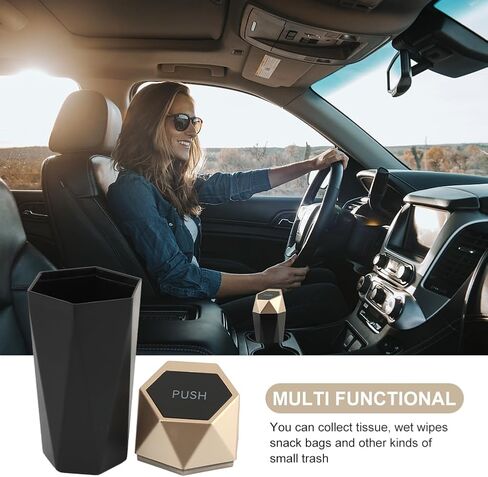 Car Trash Can, Car Mini Trash Can with 4 Pcs Trash Bags, Car Accessories for Interior, Leakproof Small Trash Cup, for Automotive Car, Home, Office, Kitchen, Bedroom(Gold) in Saudi Arabia